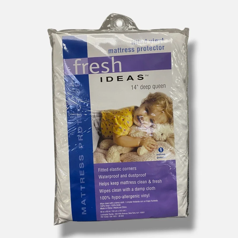 Fresh Ideas White Fitted Waterproof Vinyl Fitted Mattress Protector, Queen Size